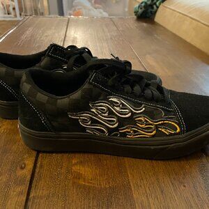 Vans Flame Checkered Fire Black Lace Up Low Sneakers Men's Size 6.5; Women's 8